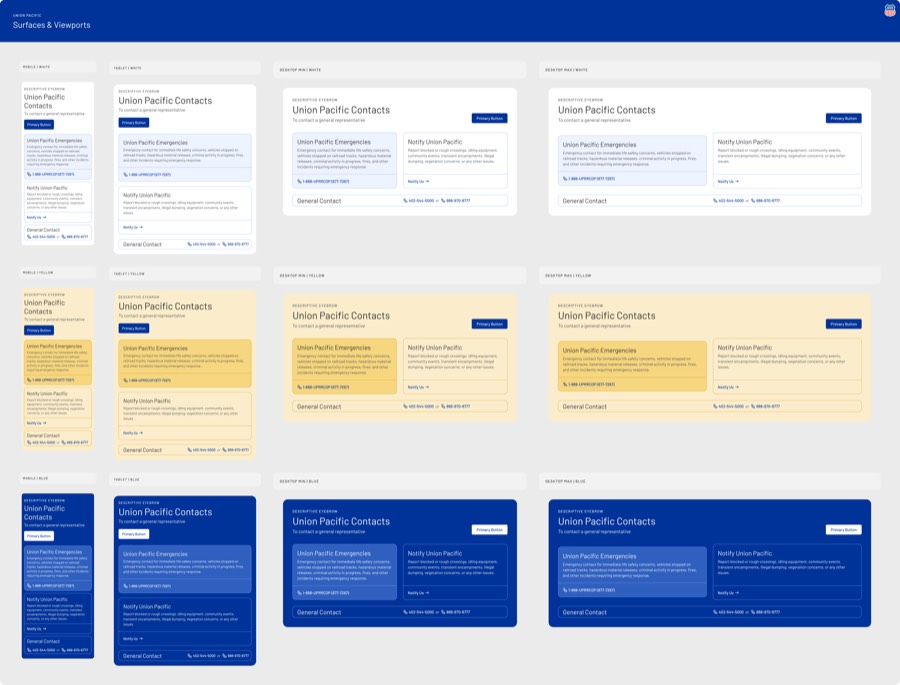 Union Pacific contacts component responsive variants