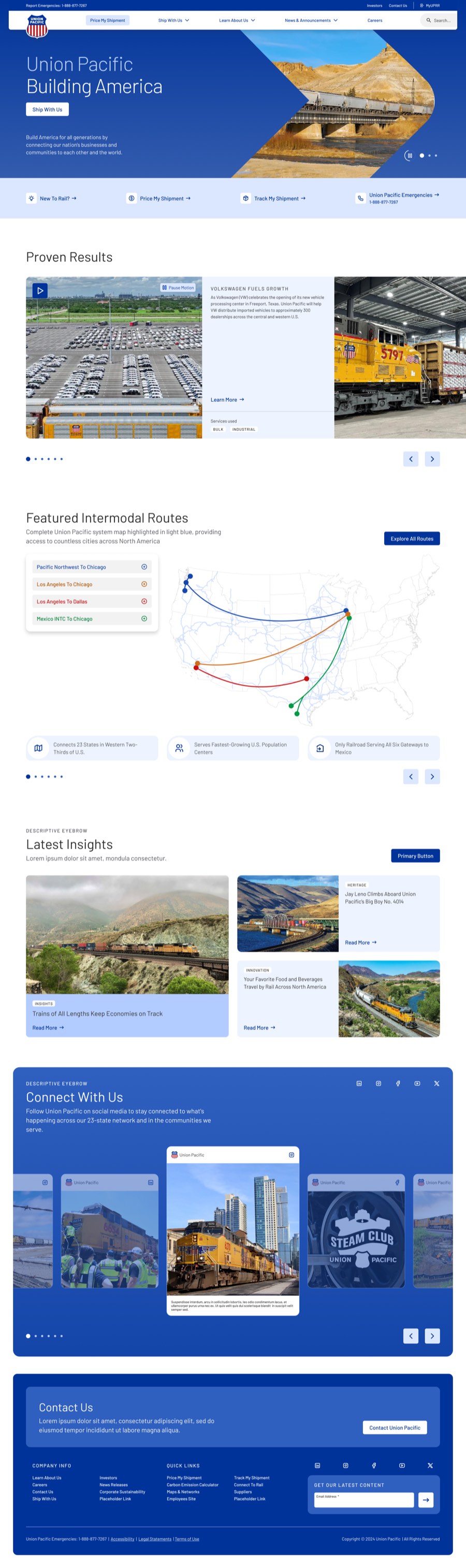 Union Pacific wide desktop home page layout