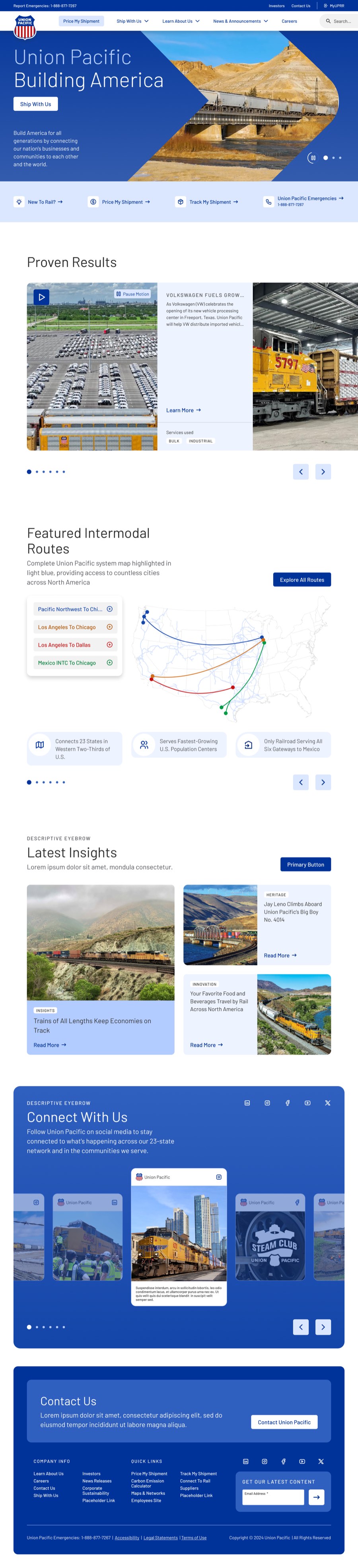 Union Pacific desktop home page layout