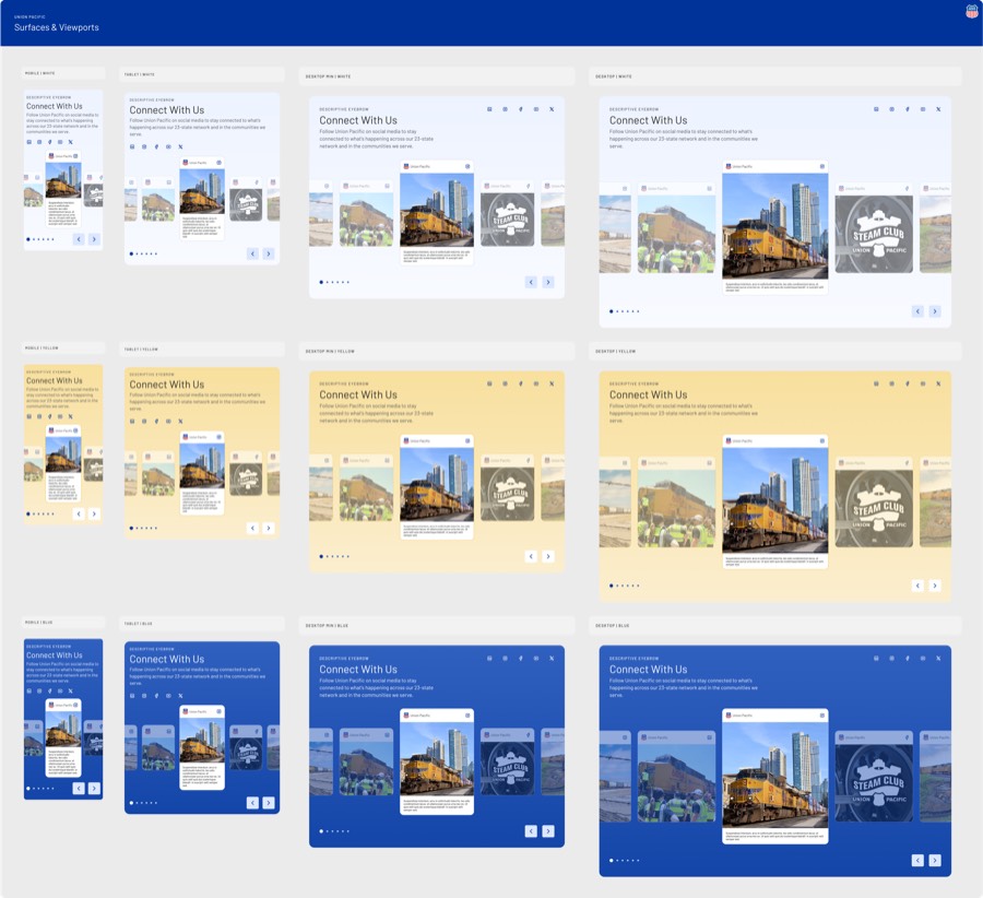 Union Pacific social carousel component responsive variants