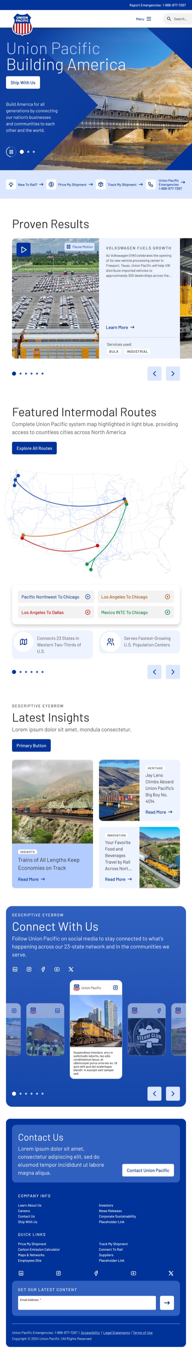 Union Pacific tablet home page layout